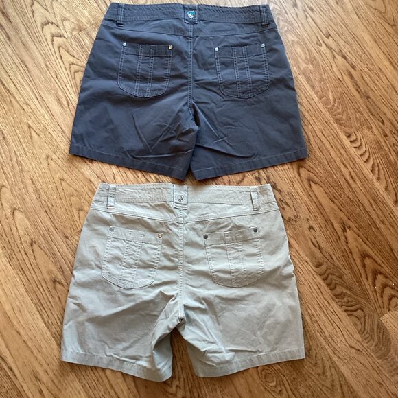 2 PAIR Kuhl Splash Outdoor Hiking Shorts Light Khaki & Shadow SZ 12 WALKING CAMP - Picture 2 of 6